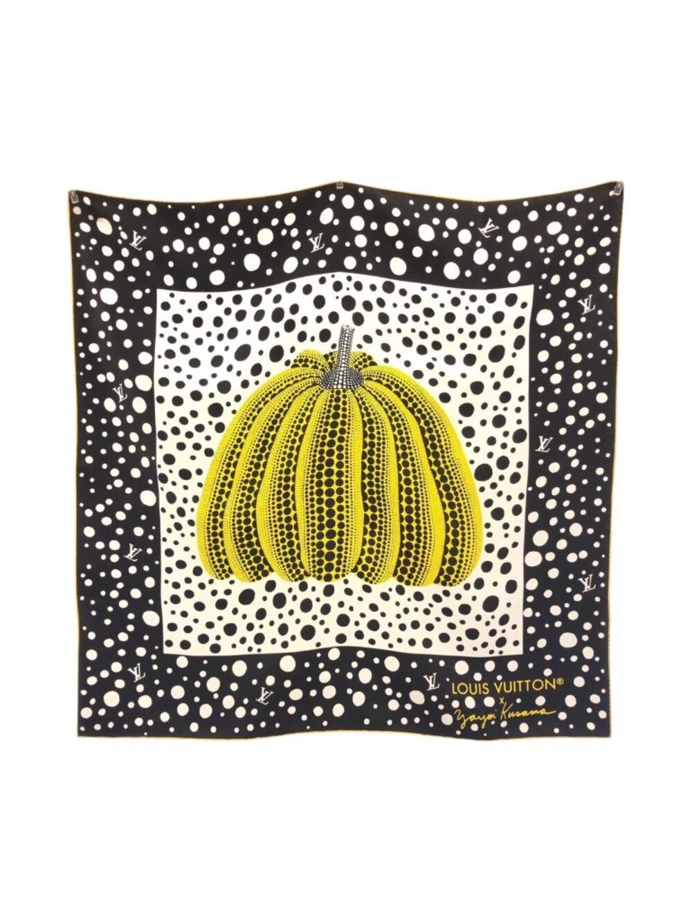 Louis Vuitton LV YK Infinity Dot Noir Jaune Black Yellow Silk Scarf Shawl